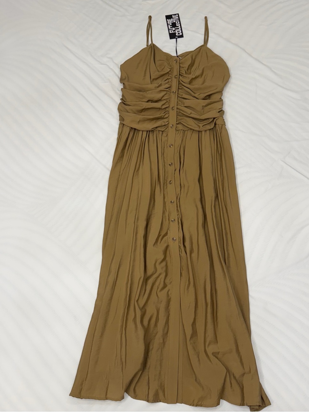 future collective brown ruched button front maxi dress